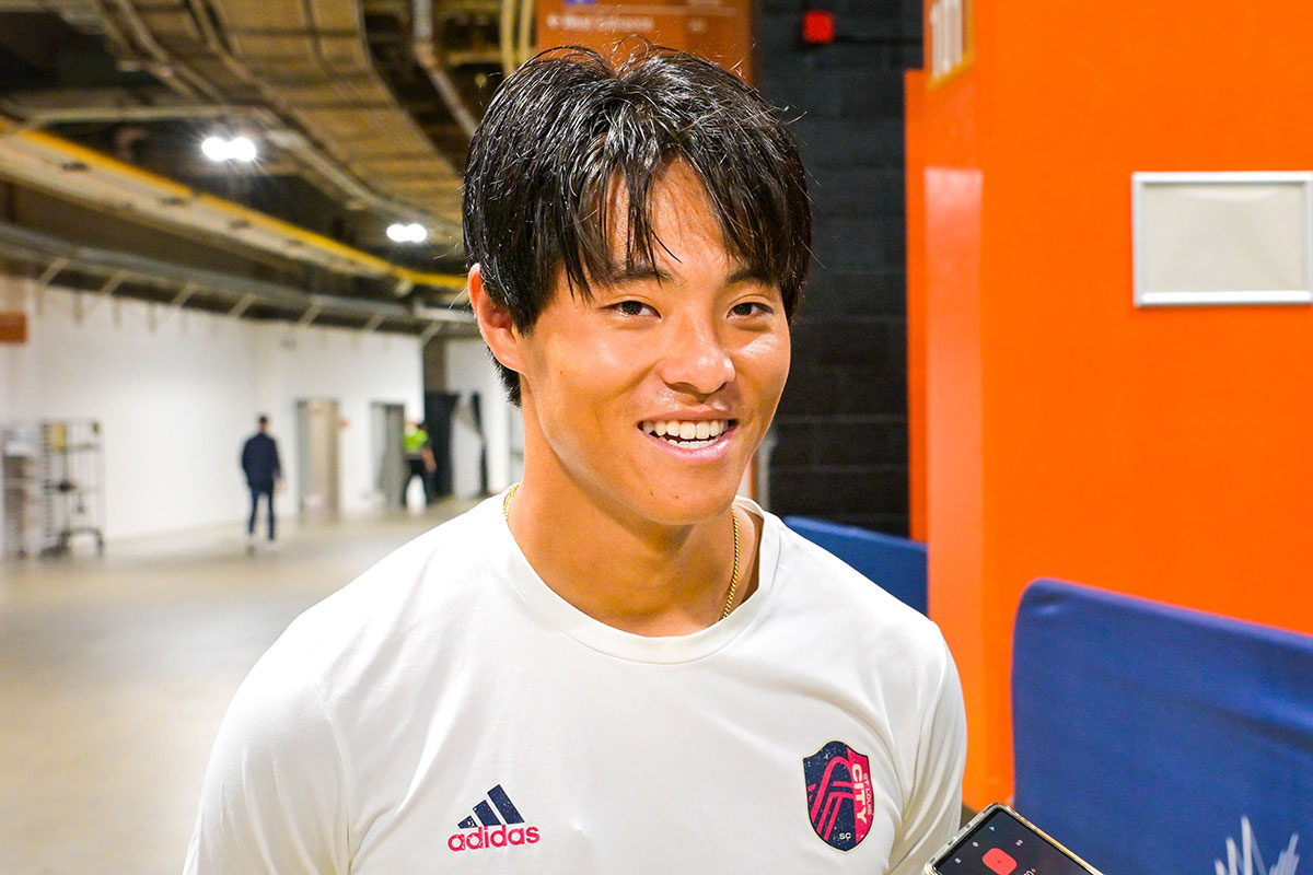 MF木島選手、試合後のインタビューで。日本語でのインタビューを受けるのは初めてと言う。2024年6月29日、BCプレース。セントルイス・シティSC戦。Photo by Koichi Saito/Japan Canada Today