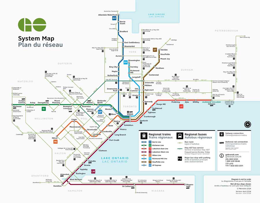 ＧＯトランジットの鉄道路線図（メトロリンクス提供）